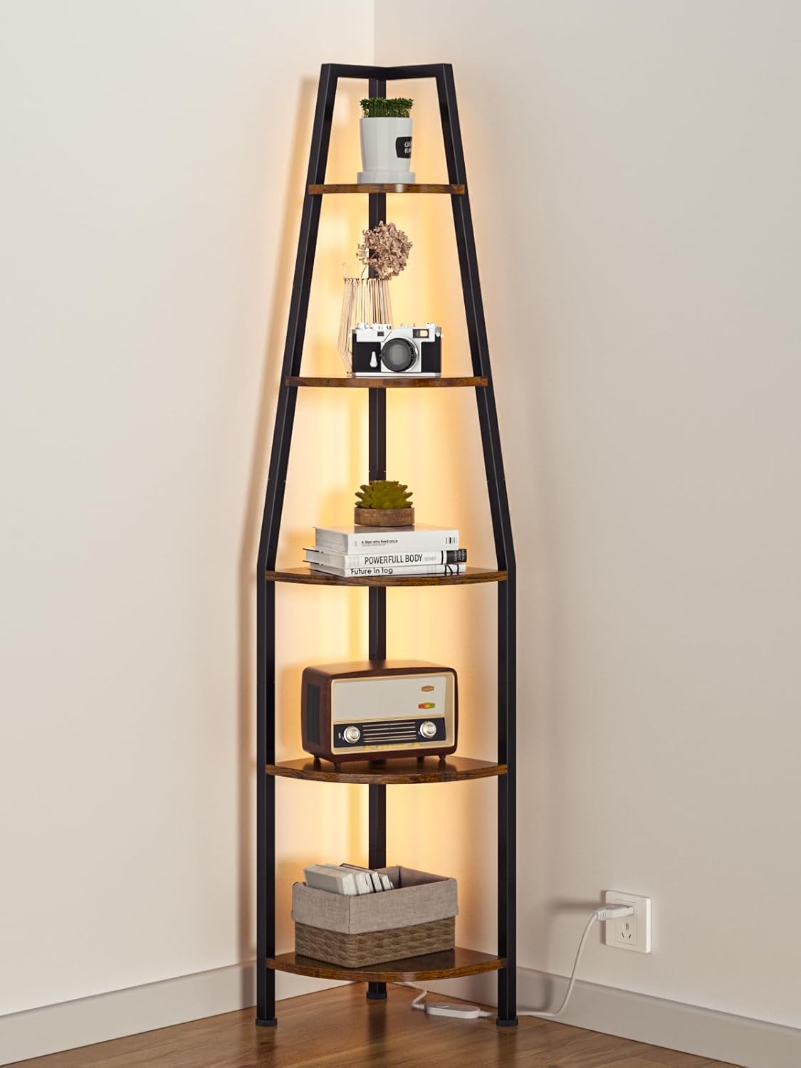 5 Tier Corner Shelf with LED Light