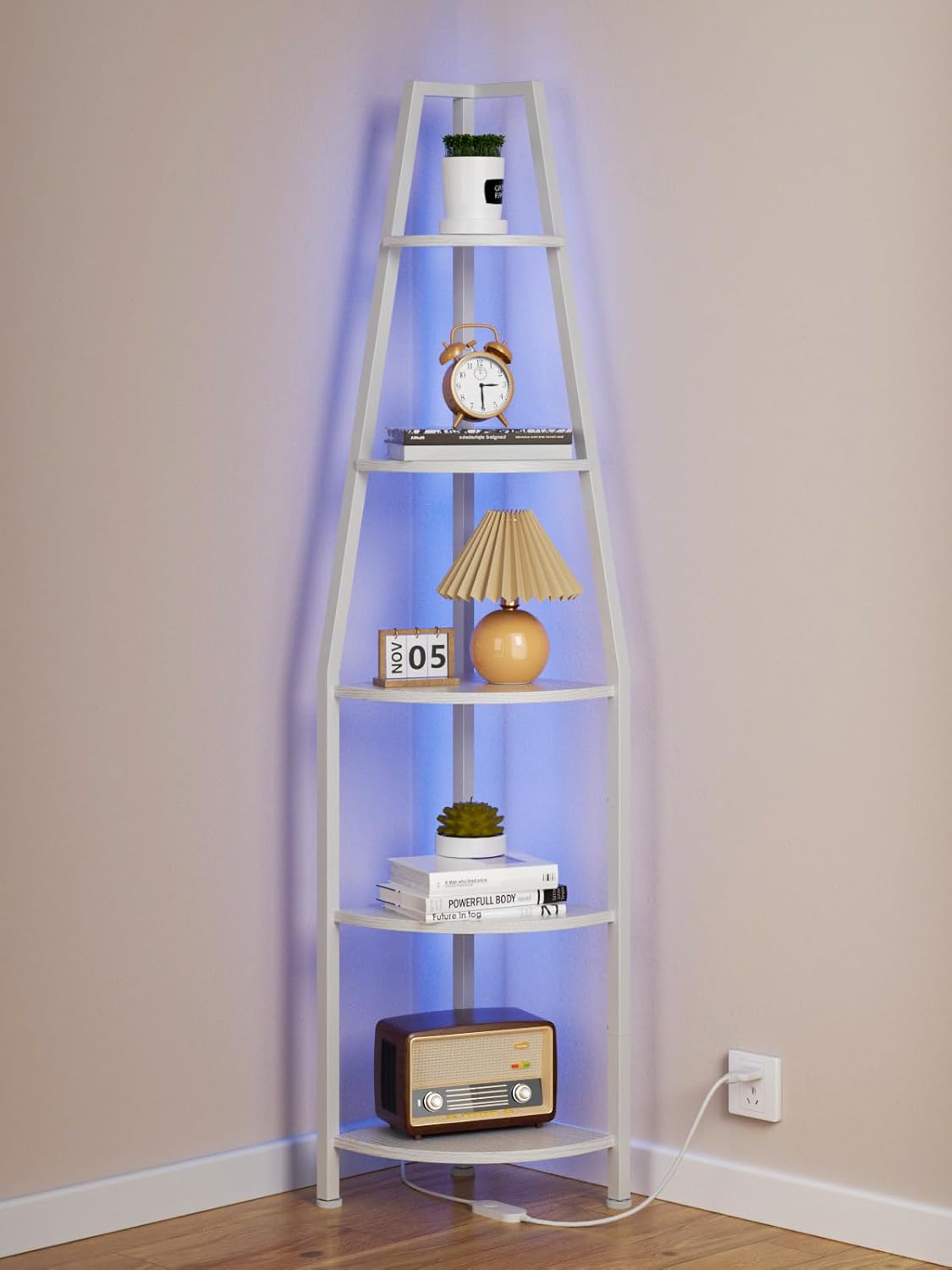 5 Tier Corner Shelf with LED Light