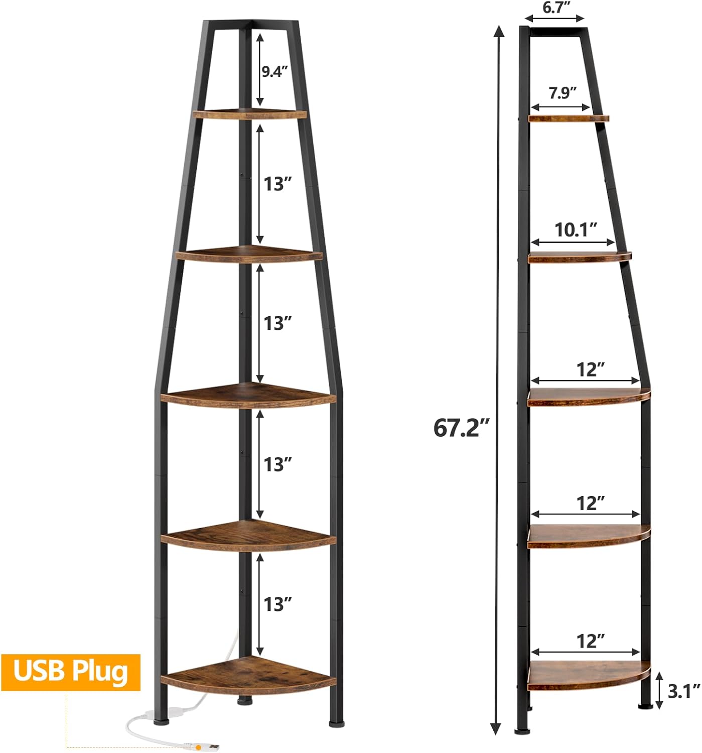 5 Tier Corner Shelf with LED Light