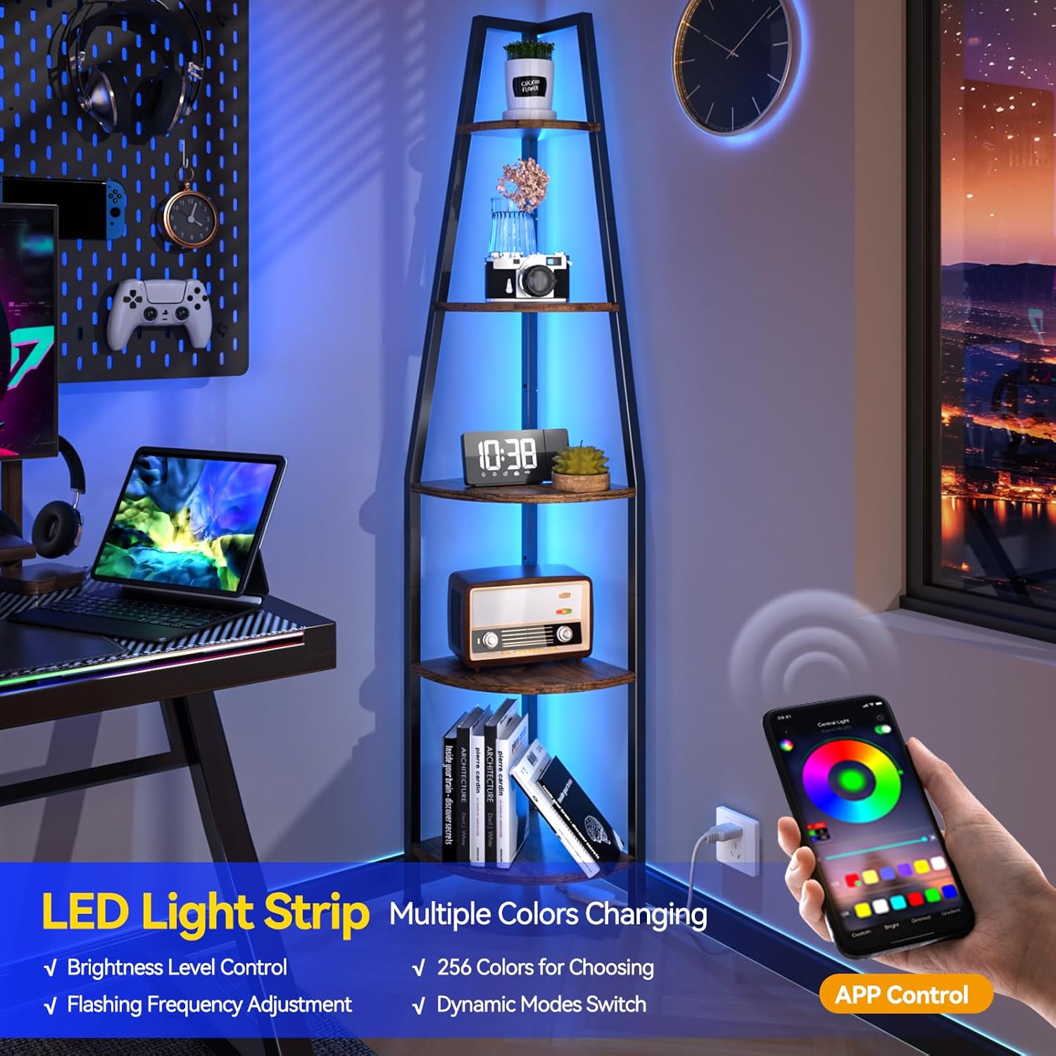 5 Tier Corner Shelf with LED Light