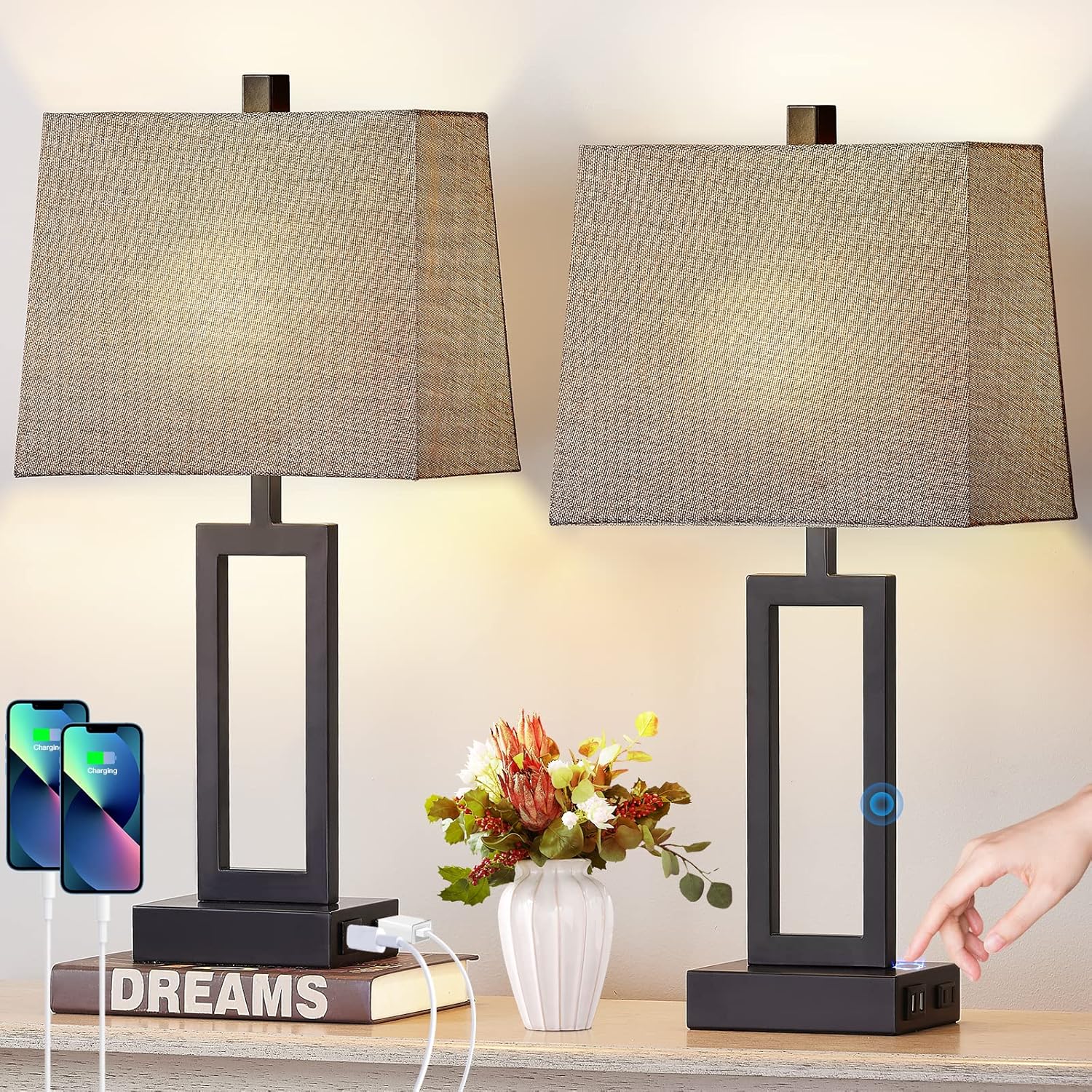 Touch Control Table Lamps Set of 2